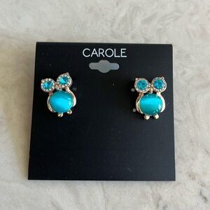 Owl earrings stud NWT aqua blue/green